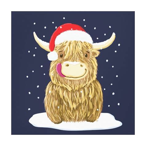 Scottish Highland Cow In The Christmas Snow Canvas Print Uk