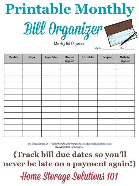Free Printable Monthly Bill Organizer Print On 8×10 Paper And Begin