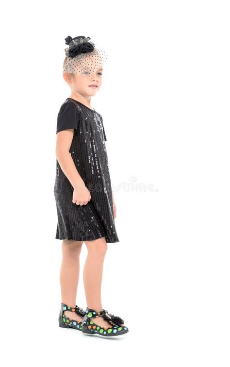 Little Girl In A Black Dress Posing Stock Image Image Of Young Curl