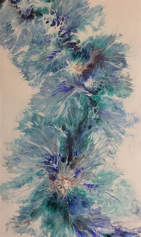 Blue Turquoise Acrylic Pour Painting On Large Canvas Fluid Art Original