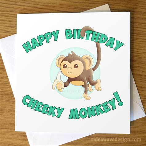 Cheeky Monkey Birthday Card Greeting Cards Ride A Wave Design