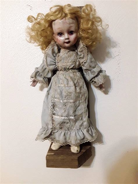 Creepy Haunted Porcelain Doll On Wooden Display Backboard Etsy