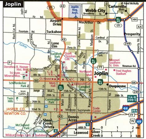Joplin city road map for truck drivers toll and free highways map - usa