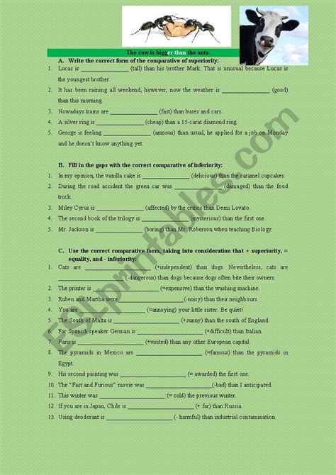 Comparative Of Inferiority Superiority And Equality Esl Worksheet By