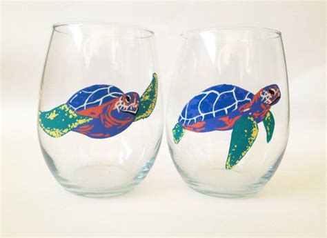 Hand Painted Stemless Wine Glasses Sea Turtles Hand Painted Stemless Wine Glasses Bottle
