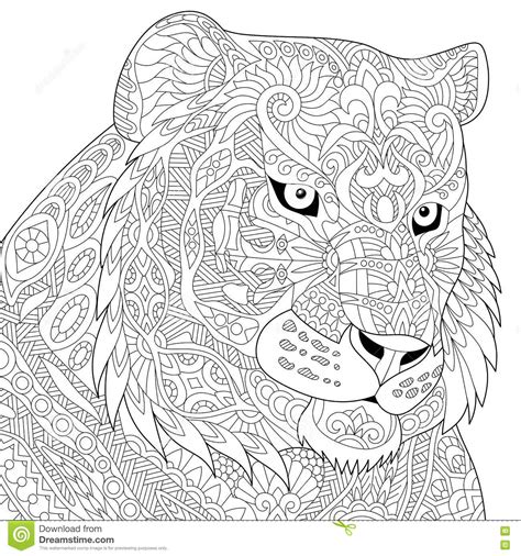 Lion coloring page to print and color. Zentangle stylized tiger stock vector. Illustration of design - 79379826