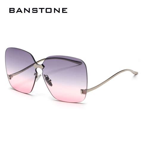oversized rimless sunglasses women gradient lens uv400 top quality brand designer blue pink