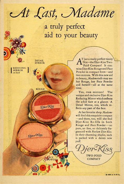 1924 Ad Beauty Mirror Compact Rouge Powder Djer Kiss Original