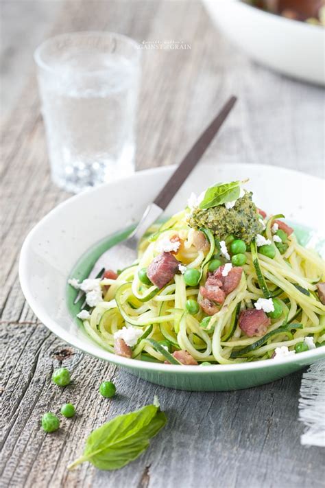 Can you eat spiralized zucchini raw. Spiralized Zucchini Pesto Pasta with Peas and Pancetta ...