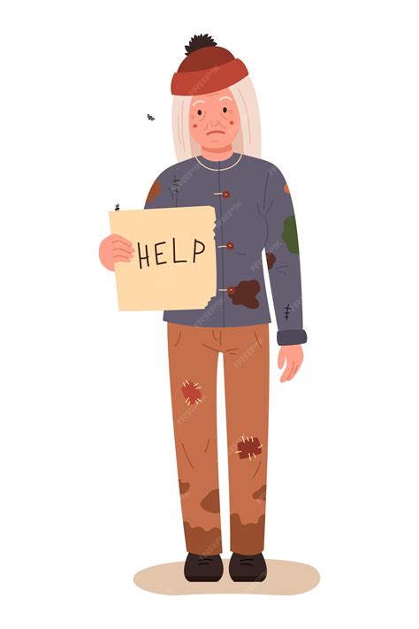 Premium Vector Homeless Woman Holding A Sign For Help