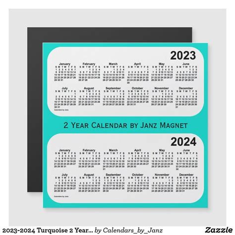 2023 2024 Turquoise 2 Year Calendar By Janz Magnetic