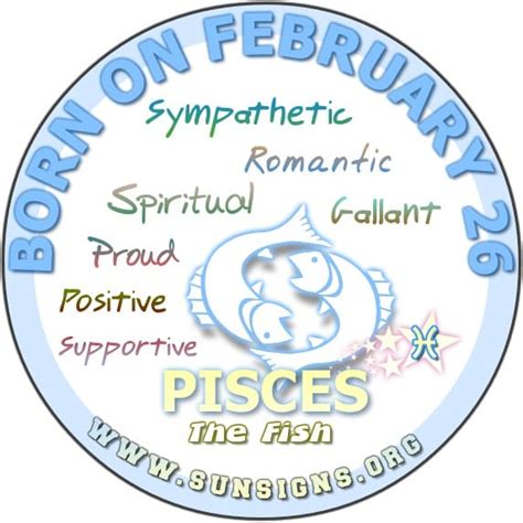 There are 12 zodiac signs, and each sign has its own strengths and weaknesses, its own specific traits, desires and attitude towards life and people. Pisces February 26 - Birthday Horoscope Meanings ...