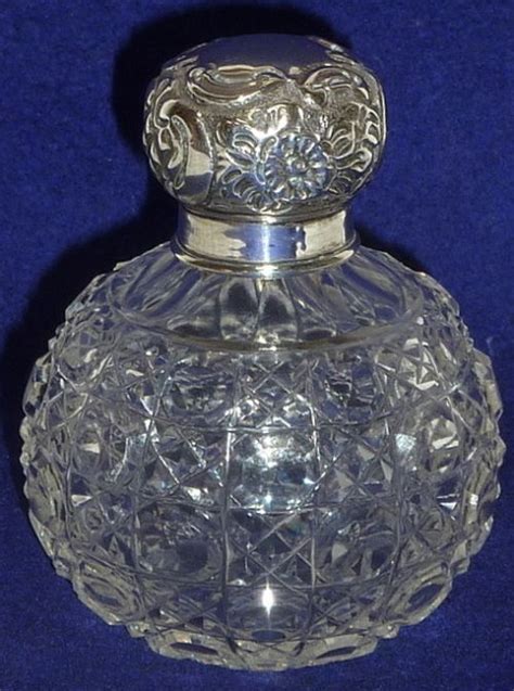 Antique Cut Glass Perfume Bottle Silver Top 260435