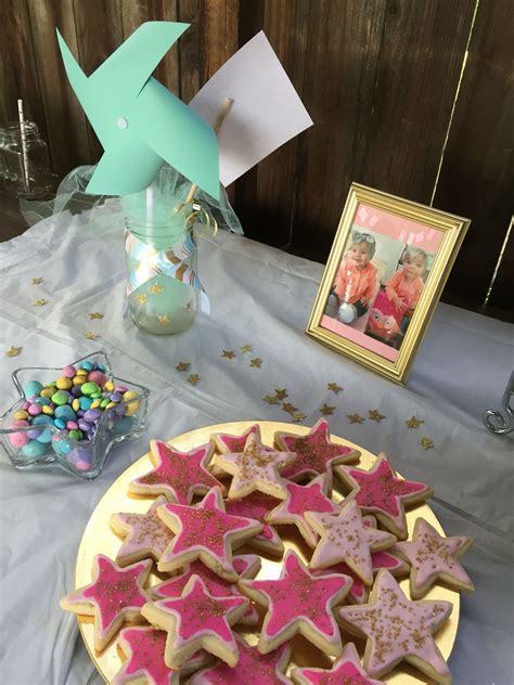 Emmas First Bday Star Sugar Cookies Pinwheels Gold Glitter Stars And Pastel Chocolate Star
