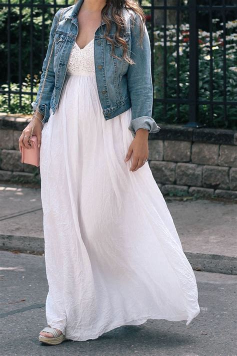 white maxi dress with denim jacket fashion style ideas a side of style white maxi dress
