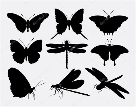 Download Butterfly and dragonfly insect silhouettes — Stock Vector ...