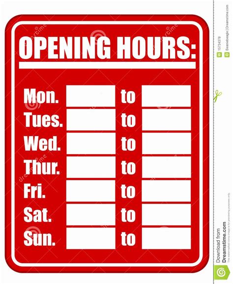 Business Hours Sign Template Awesome Opening Hours Sign Eps Stock