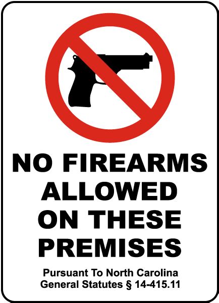 North Carolina No Firearms Sign F7161 By