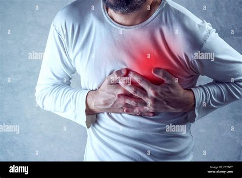 Severe Heartache Man Suffering From Chest Pain Having Heart Attack Or