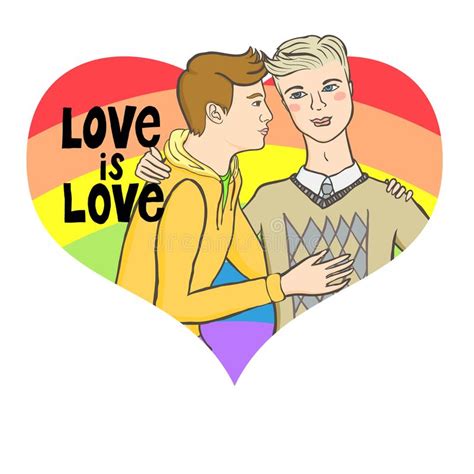 two gay men hugging on brushed rainbow heart background stock illustration illustration of
