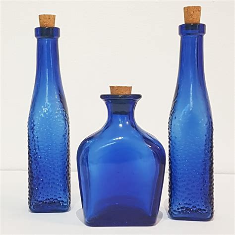 Cobalt Blue Glass Bottles With Cork Set Of 3 Small Glass Decorative Bottles Bud Vase