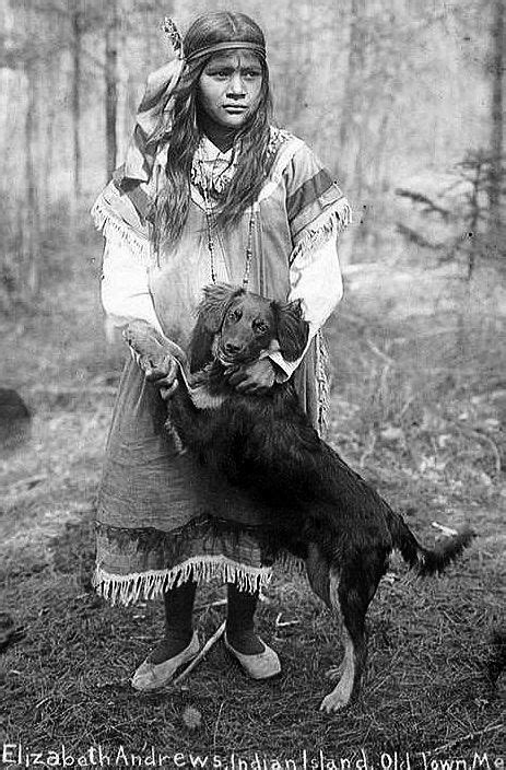 Postcard Penobscot Indian With Her Dog Old Town Maine Native