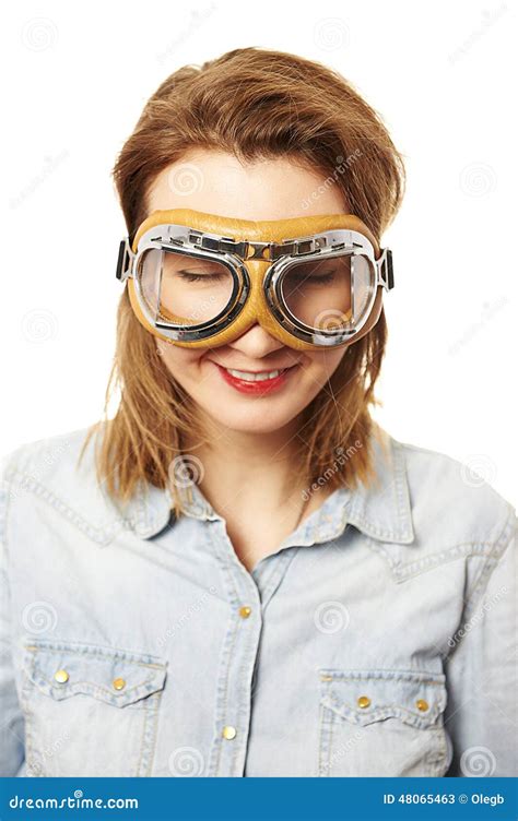 Girl In Aviator Glasses Over White Stock Image Image Of Bright
