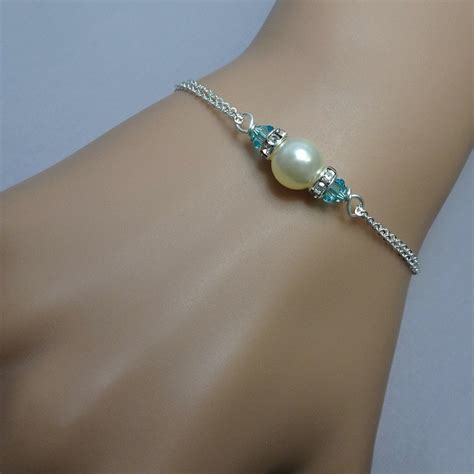 Ivory Pearl And Light Turquoise Bridesmaid Bracelet Swarovski Etsy
