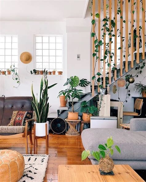 Living Room Filled With Indoor Plants With Gray Sofa Living Room