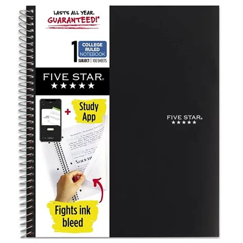 Five Star Black 1 Subject College Ruled Spiral Notebook Shop