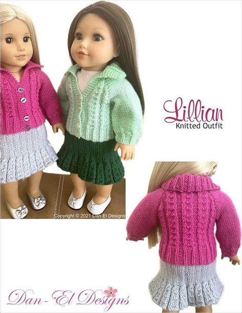 Dan El Designs Lillian Outfit Doll Clothes Knitting Pattern 18 Inch American Girl Dolls
