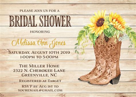 Country Western Sunflower Bridal Shower Invitation Country Bridal