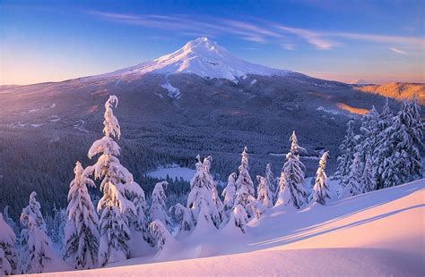 Nature Landscape Sunrise Mountain Snow Forest Lake Frost Snowy Peak