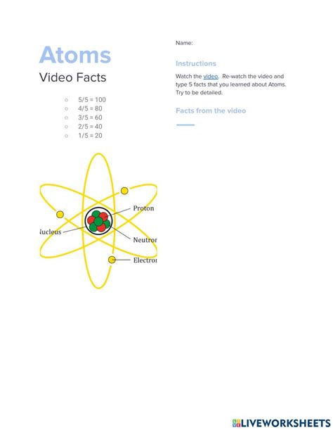Atoms 5 Video Facts Worksheet Live Worksheets