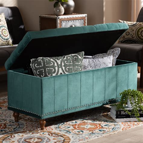 Shop for velvet storage ottoman online at target. Kaylee Modern Teal Blue Velvet Upholstered Button-Tufted ...