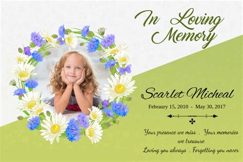 Copy Of Green In Loving Memory Poster Template Postermywall