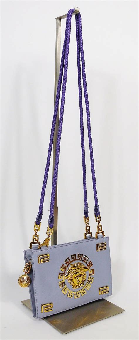 Gianni Versace Couture Vintage Lavender Blue Leather Medusa Shoulder