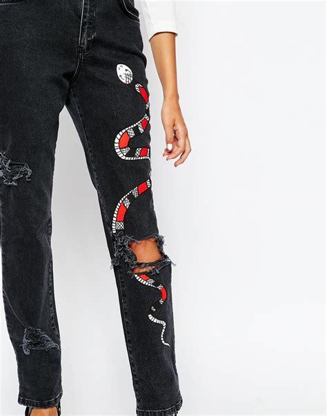 Sewing pockets sewing jeans denim ideas patterned jeans pocket pattern embroidery fashion hand embroidery designs denim pants pattern making. The ragged priest Hand Painted Mom Jeans With Snake And ...