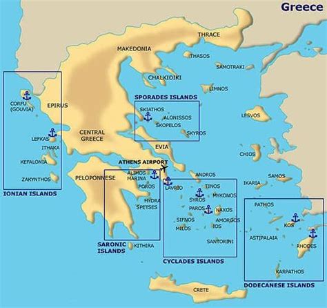 Greek Island Cluster Sections Map Greek Islands Map Greek Islands