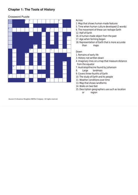 Have students create an unsolved version of their biography crossword puzzle template using a word processing or spreadsheet program, or. Chapter 1: The Tools Of History - Crossword Puzzle ...