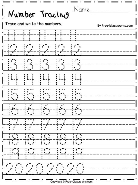 Trace Numbers 11 To 20 Worksheets