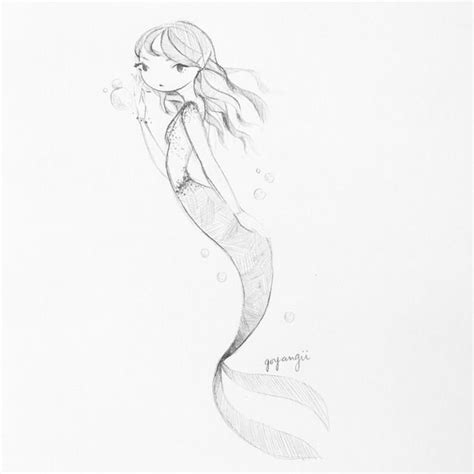 A Pencil Drawing Of A Mermaid With Long Hair