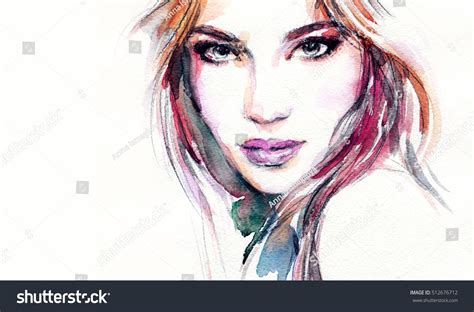 Woman Portrait Fashion Illustration Watercolor Painting Collage