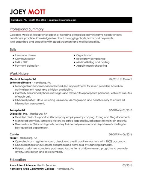 Looking for medical doctor resume samples? Quality Medical Receptionist Resume Example | MyPerfectResume