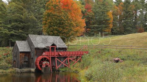 Old New England Grist Mill In Autumn ~ Hi Res Video 8518991