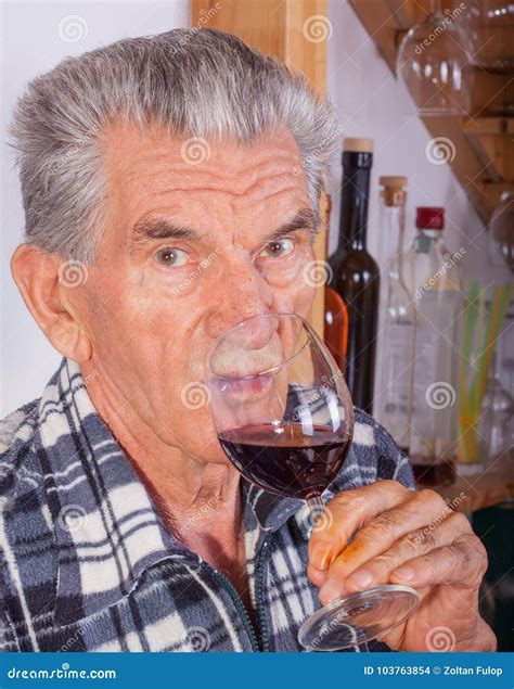 Elderly Man With A Glass Of Wine Stock Photo Image Of Background