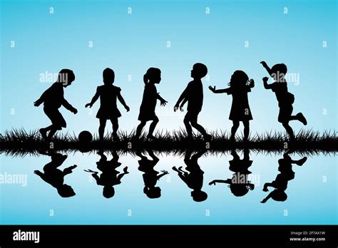 Children Silhouettes Playing Outdoor Stock Vector Image And Art Alamy
