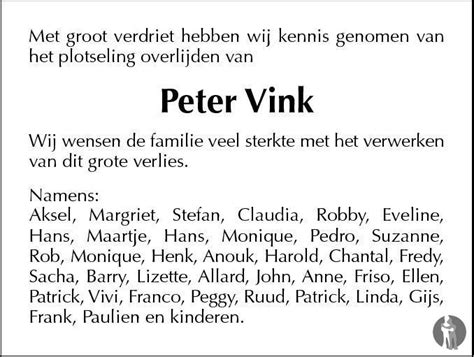 Peter Vink 30 01 2014 Overlijdensbericht En Condoleances Mensenlinqnl