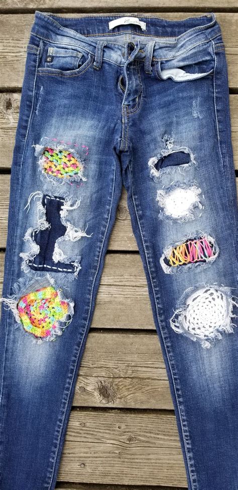 Crochet Patches On Jeans My Idea No Pattern Knitting Hacks Patched