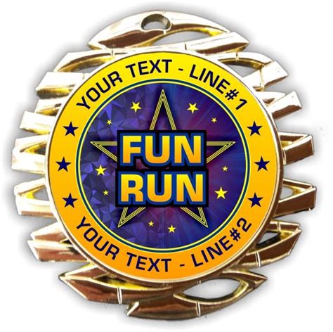 Fun Run Medal Your Text Gold Ring Blue Insert